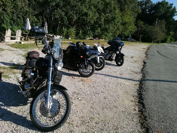 Harleys in the gravel lot